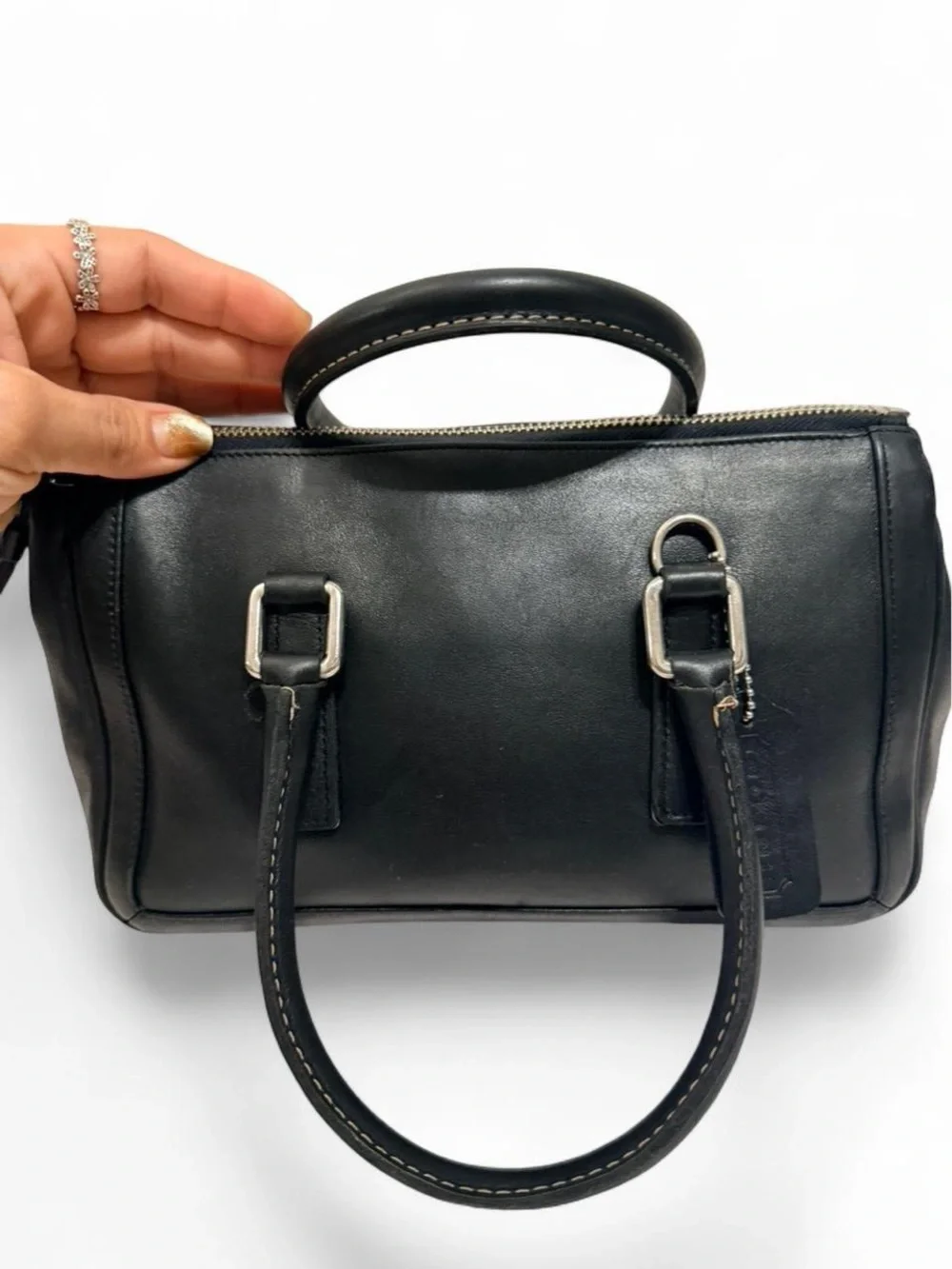 Coach Black Leather Mini Satchel with Double Top Handles